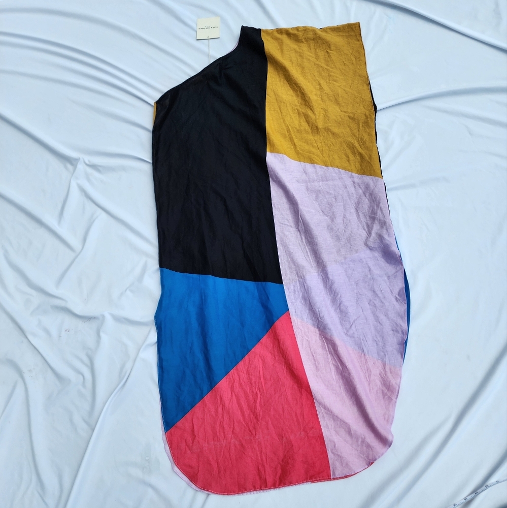 Mara Hoffman Noa One Shoulder Caftan Swim Suit Cover Up Color Block